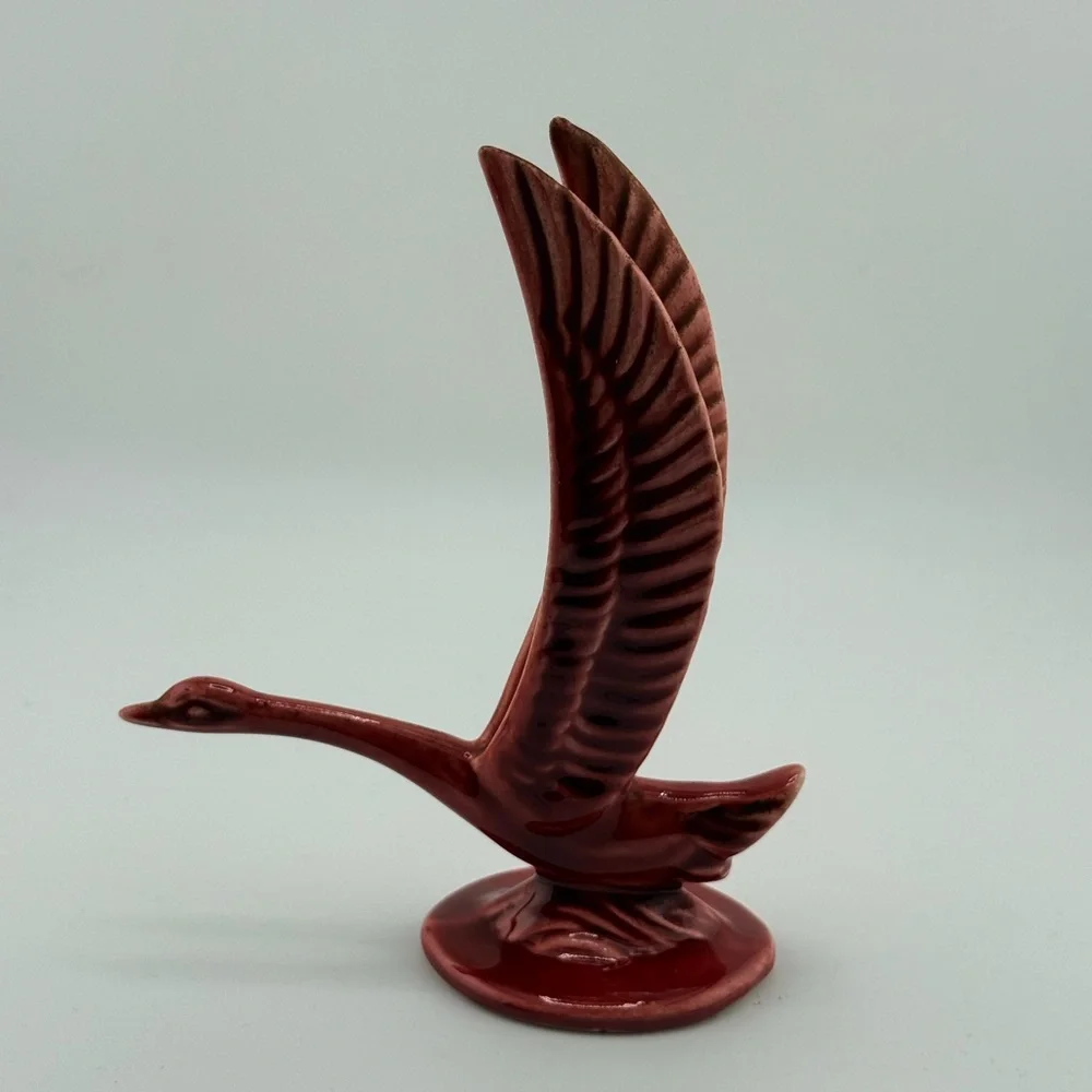 Vintage Red Ceramic Flying Goose Figurine Mid Century Crane Bird Statue